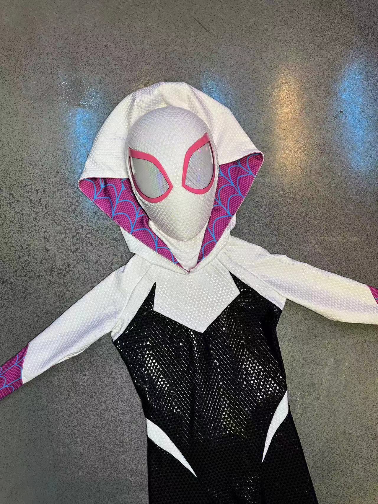 Gwen Spidey Suit with Face shell & Silk-Screen Printing Movie Prop Replica（Wearable)