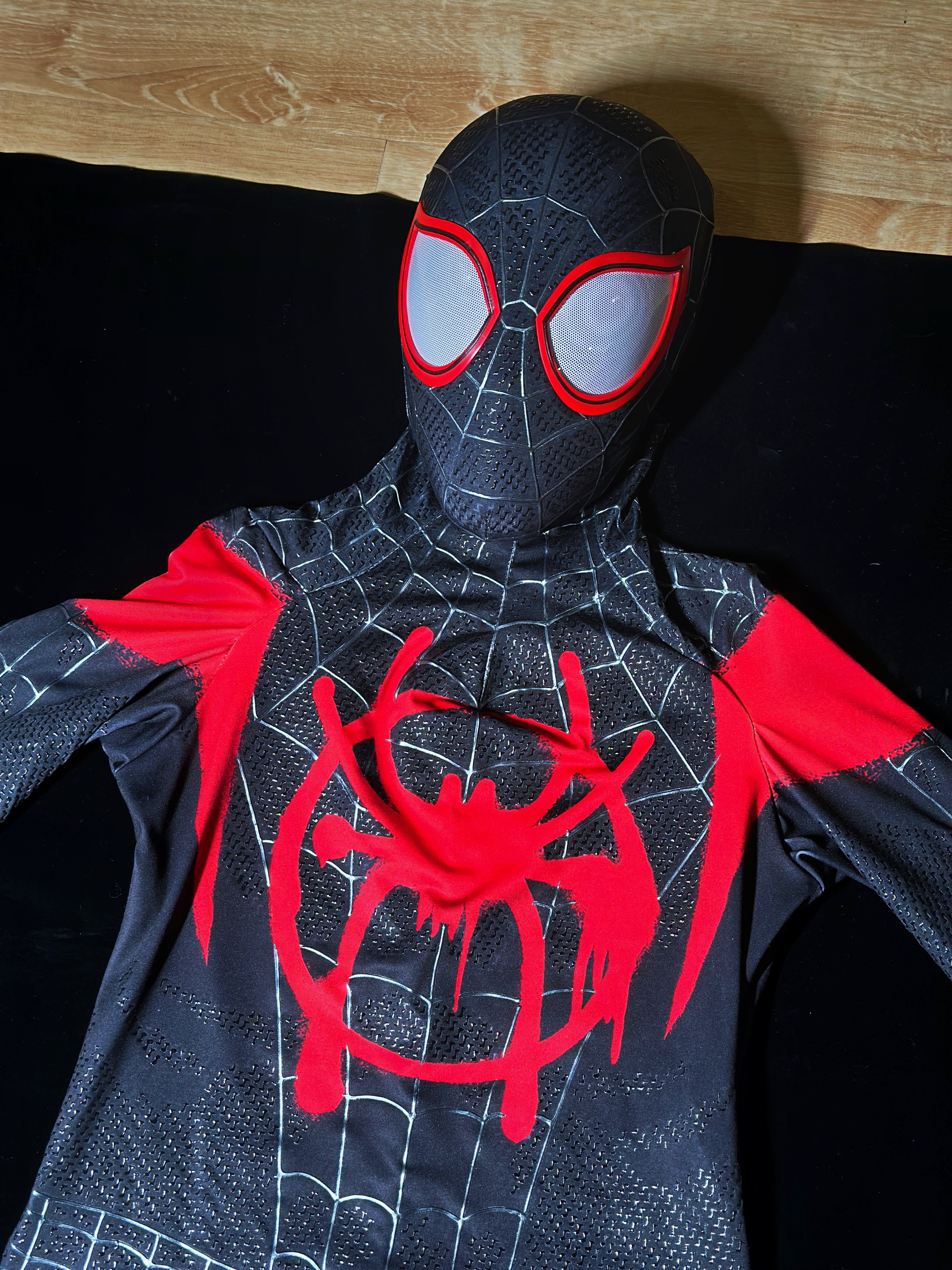Parallel Universe Miles Morales Suit with Faceshell & Silk-Screen Printing Movie Prop Replica（Wearable)